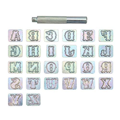 Yoption 27 Pieces Leather Stamping Tool Set, 26 Letters Alphabet Stamps Steel Punch Tool 19mm+1 Stamping Handle for Leather Craft Yoption 27 Pieces Leather Stamping Tool Set, 26 Letters Alphabet Stamps Steel Punch Tool 19mm+1 Stamping Handle for Leather Craft