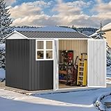 DWVO 8x6ft Large Tool Storage Shed with Window, Lockable Doors, and Sloped Roof, Oversized Steel Outdoor Storage Shed for Garden, Patio, Garage, Backyard, Lawn(Gray + White)