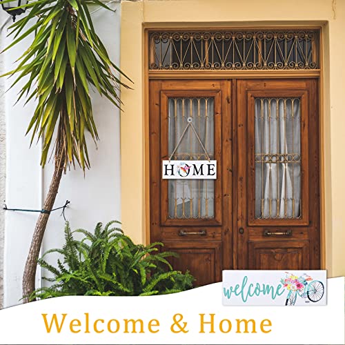 Welcome Sign For Front Door, Wall Art Wooden Porch Signs For Front Door Shop Home Wood Hanging Sign Farmhouse Wall Decor (White & Bike)… #TOP6