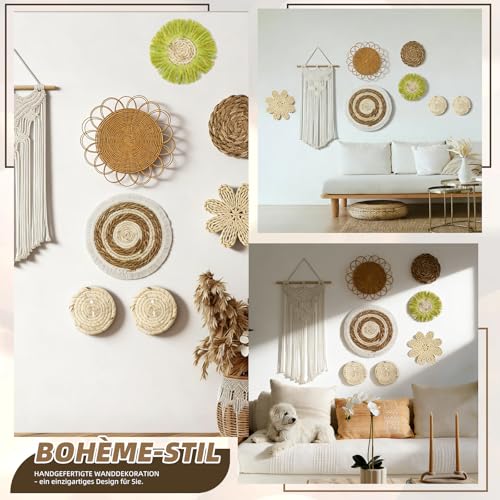 ANEELV Geflochtenes Wandkorb-Set, böhmische Seegras-Rattan-Sterne, Mini-Wanddekoration im europäischen und amerikanischen Stil, handgewebter Wandteppich, geeignet für Bauernhäuser, Wohnzimmer, Schlafz
