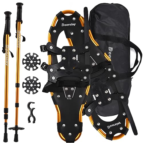 Topyond Lightweight Snowshoes and Hiking Poles Set, Aluminum, Ergonomic Design, Adjustable Heel Strap Snowshoeing Equipment for Winter Adventures and Mountain Trekking (21in)