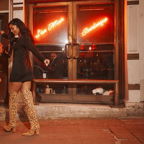 Thigh High Cowboy Boots for Women Leopard Print Pointed Toe Chunky Heel Over The Knee Cowgirl Western Boots whit Side Zipper2