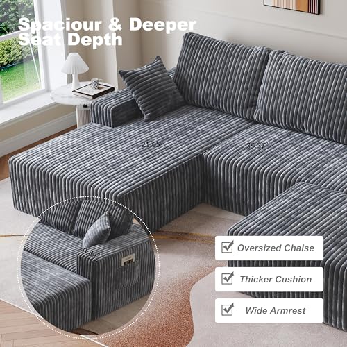Image of Modular Sectional Sofa Couches L-Shape Couch 3 Seat Modular Sofa Memory Foam Sectional Couches for Living Room (Gray, 108 inch+Left Chaise + Ottoman)