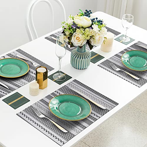 Grypit Placemats Set Of 6 Indoor Plastic Table Mats Vinyl Woven Fabric Place Mats Heat Resistant Washable And Wipeable Clean For Spring Summer Kitchen Table Decoration (Black) #TOP4