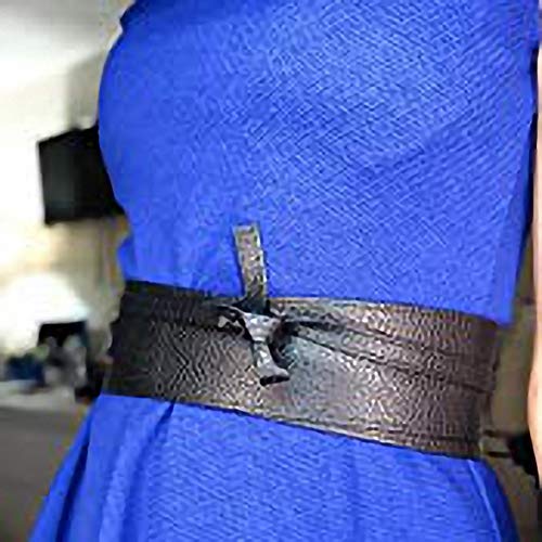 Cintos femininos de couro sintético macio com fivela de amarrar na cintura Obi Cinto largo, Preto, t