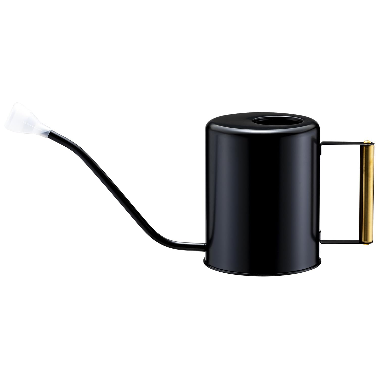 L&H Unico Annaffiatoio in acciaio inox da 1,94 l, beccuccio lungo per irrigazione di piante da interno o giardinaggio all'aperto, con 2 beccucci rimovibili per fiori, nero