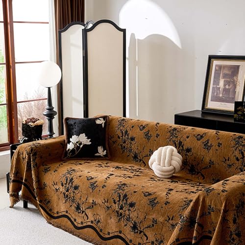 Housse de canapé en chenille marron lavable pour protéger des animaux