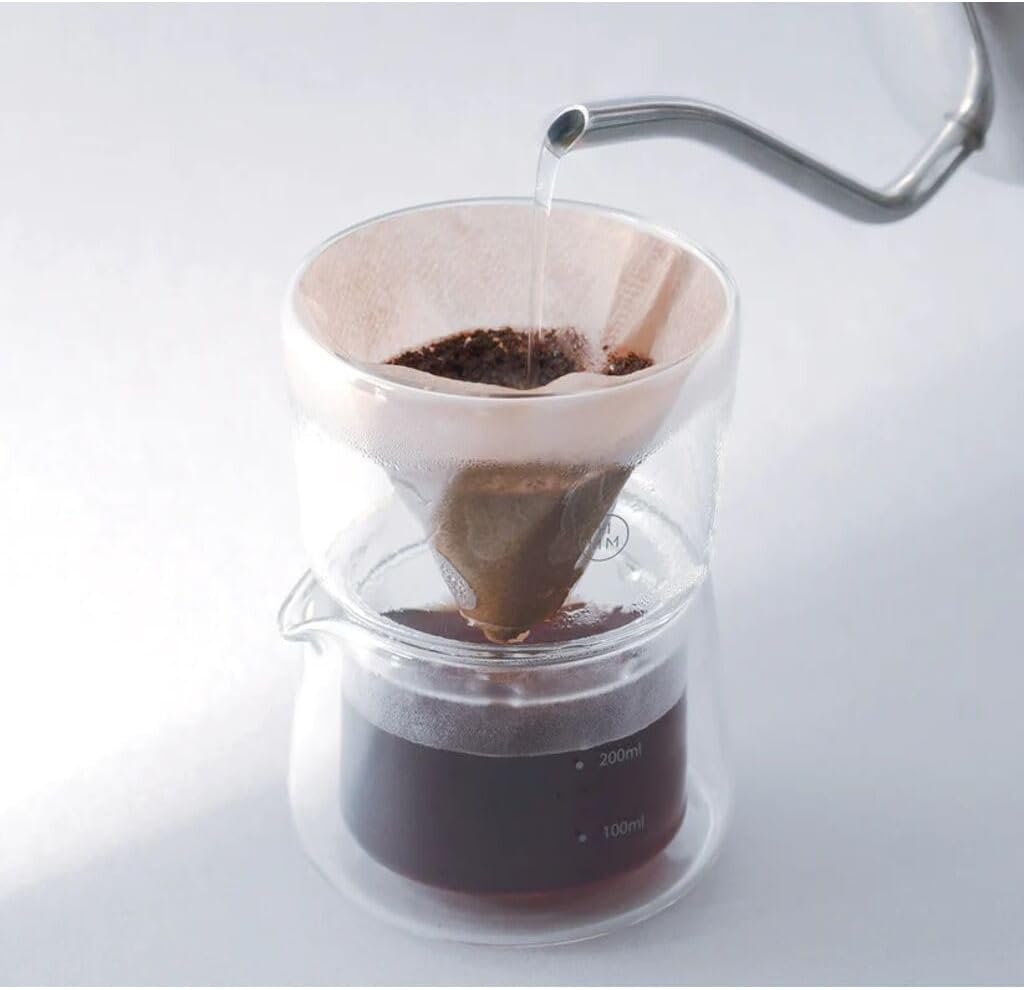 HMM Gaze Dripper & Pot - Pour Over Coffee Maker, Brews 1-2 Cups, Double Wall Glass Construction, Aesthetic Helix Design, Essential for Drip Coffee Lovers