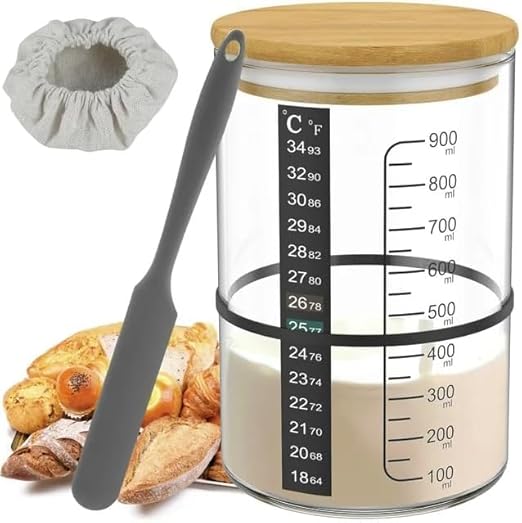 Pro Sourdough Bread Starter Kit - 34 oz sourdough jar with 5 unique features for the perfect sour dough bread & sourdough starter kit - baking supplies