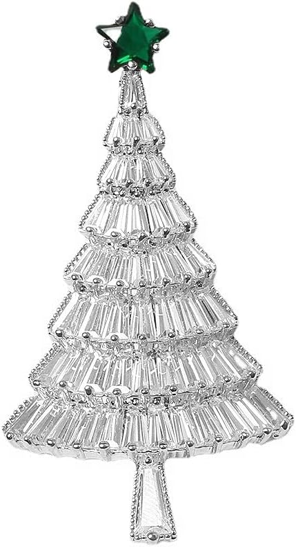 Exquisite Christmas Tree Rhinestone Brooch Pin for Women Girls Green Crystal Star Xmas Festival Ornament Lapel Pins Sweater Scarves Hat Dress Suit Clothes Accessories Brooches Sparkling Holiday Party Decoration Supplies Jewelry Gifts