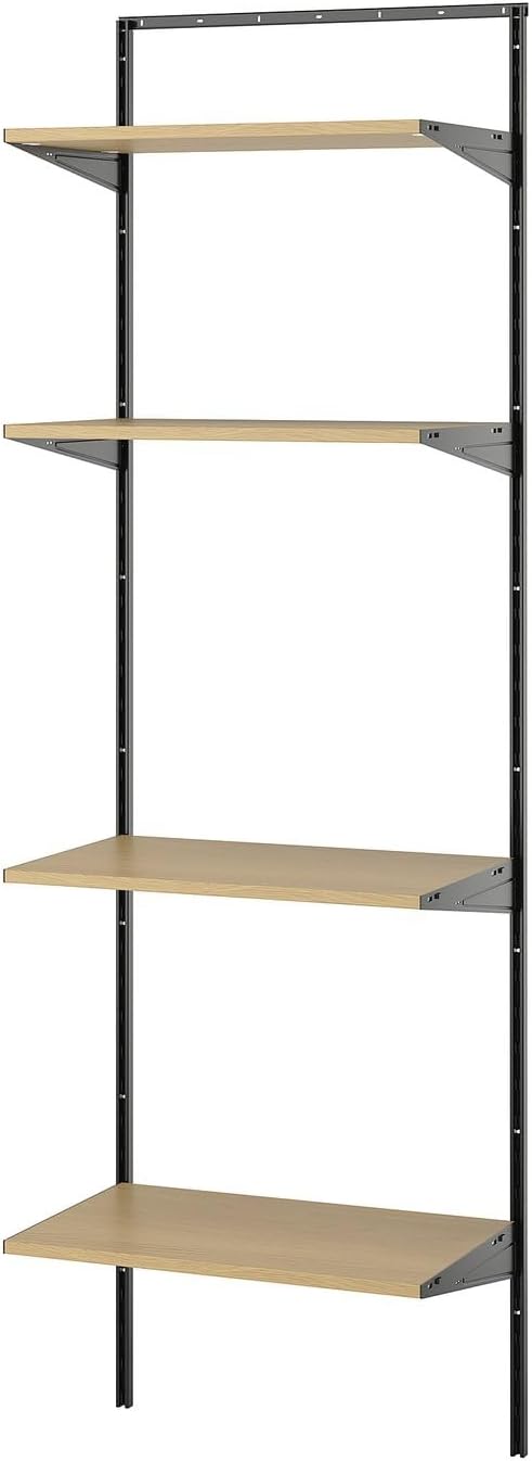 Wall Mounted Shelving Unit with Adjustable Shelves, White Open Storage Organizer for Closet Laundry Room Bedroom, 24 5/8 x 15 3/4 x 79 Inches (Oak)