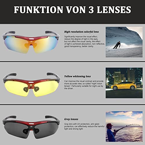 Lunettes de Cyclisme, Lunettes Tactiques, Lunettes de Protection avec 3 Lentilles Interchangeables et 1 Monture de Myope, Lunettes de Vélo de Sport, pour VTT, Course, Conduite, Sports de Plein Air - Image 6