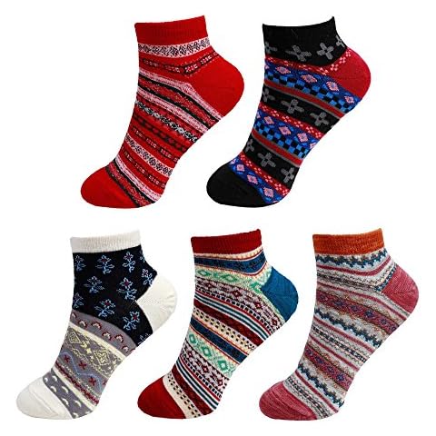 BambooMN Women's Vintage Colourful Anklet Socks Pack Cover