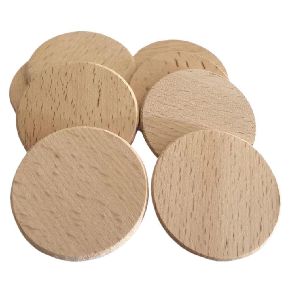 Naturalne plastry drewna, 50 szt. Okrągły wiór drewno bukowe, plaster drewna o grubości 3-7mm dla majsterkowiczów sztuka i akcesoria rzemieślnicze plastry naturalnego drewna luzem(50X3.2mm)