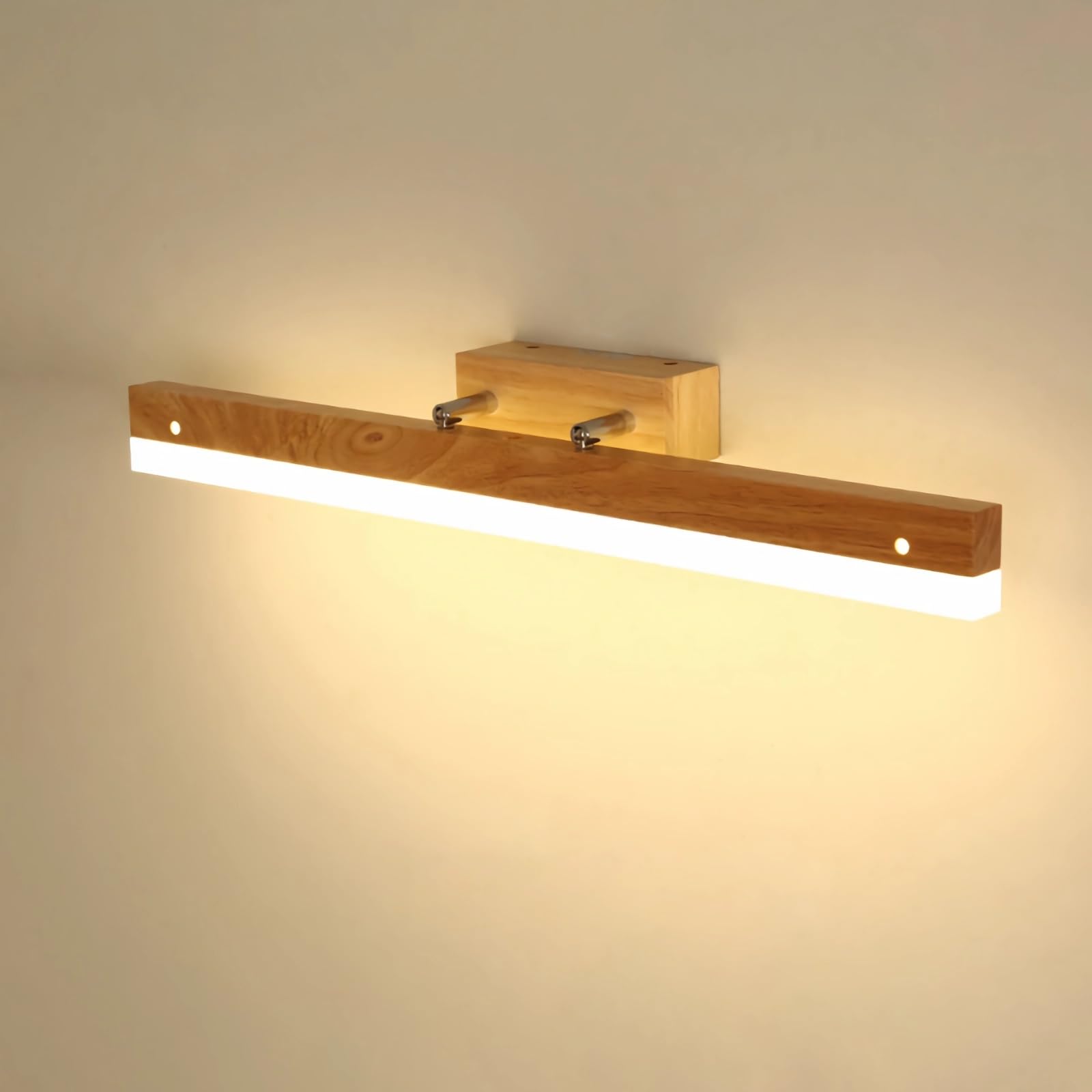 Spiegellampe Badezimmer LED Wandleuchte Lineare Holz Modern Minimalistisch Spiegelleuchte Wandlampe für Toilette Bad Schlafzimmer Flur Lampe Acryl Leuchte (Holzfarbe, Länge 40cm, Warmweiß 3000K)