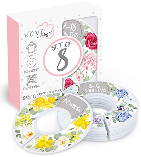Baby Closet Size Dividers | Set of 8 | Nursery Clothes Organization Sized from Newborn | 1-24 Months to Toddler | Perfect for Baby Shower (Girl - Floral)