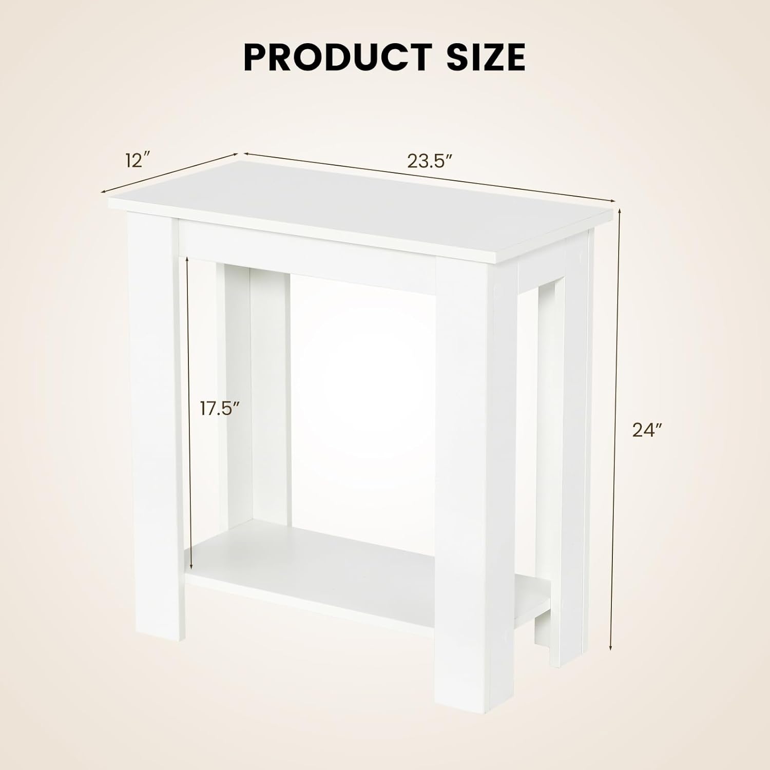 Giantex Narrow End Table, 2-Tier Side Table with Open Storage Shelf, Retro Wood Sofa Table Bedside Tables for Small Spaces, Slim Nightstand for Living Room, Bedroom, Easy Assembly, White