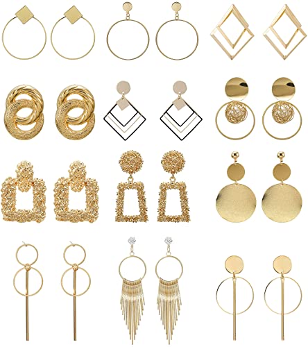 12 Pares Pendientes para Mujer Oro Redondos Pendientes Colgantes Dorados Boho Pendientes Hipoalergeniños Mujer Juego de Pendientes Geometricos Vintage Pendientes Cover