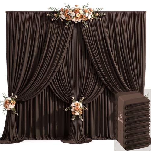 40ft x 10ft Wrinkle Free Brown Backdrop Curtains for Wedding Parties Brown Curtain Backdrop Photo Fabric Backdrop Drapes for Bridal Shower Photography Background Curtain 5ft(W) x 10ft(H), 8 Panels