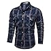 Produktbild qishi Herren Freizeithemd Herbst Baumwolle Plaid Langarmshirt Overalls Gr. L, marineblau