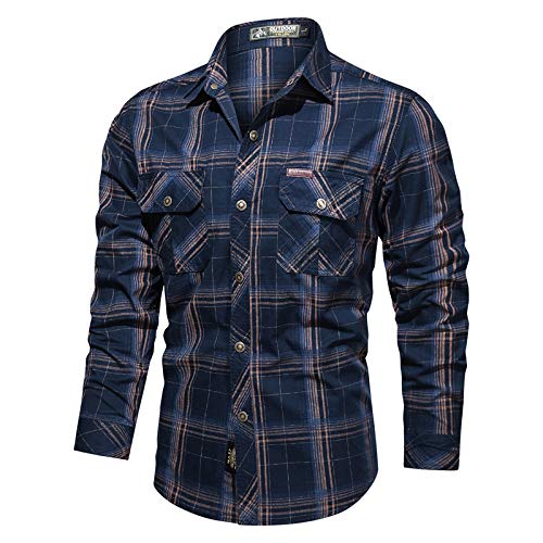 Preisvergleich Produktbild qishi Herren Freizeithemd Herbst Baumwolle Plaid Langarmshirt Overalls Gr. L, marineblau