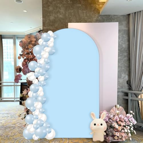 Image of MLMC 6.6FT Arch Backdrop Cover Blue Fitted Spandex Backdrop Stand Cover Stretchy Round Top Chiara Arch Cover for Baby Shower Birthday Party Wedding Ceremony Photography Background Decor 6.6x3.3FT
