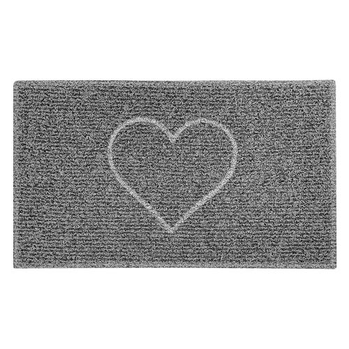 Nicoman HEART Embossed Shape Door Mat-Trapper Jet-Washable Doormat-(Use Indoor or Sheltered Outdoor), Medium (75x44cm), Black with Grey