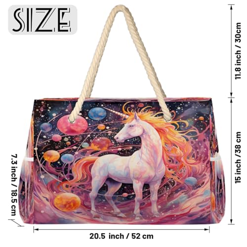 Unicorn Planet Colorful Women's Large Beach Bag Waterproof and Sand-proof Canvas Tote Lightweight Shoulder Bag Suitable for Pool Beach Travel Holiday Gym Yoga Care2
