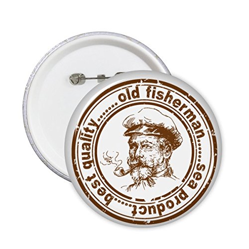 Badge rond Vieux Pêcheur Capitaine illustration de ville lot de 5 pièces taille M