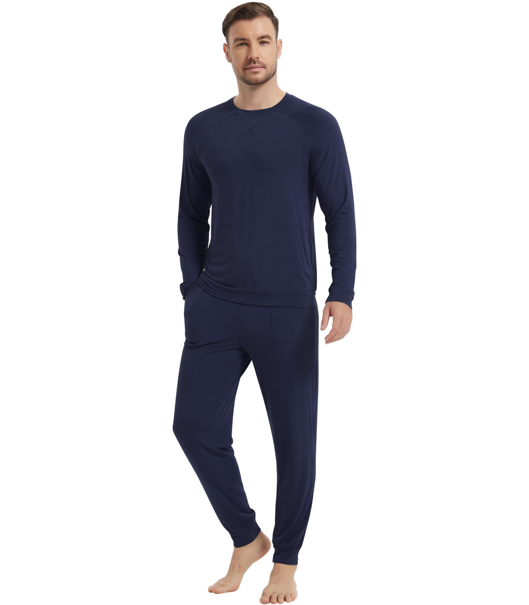 NACHILA Men's Pajamas-Viscose Made from Bamboo, Long Sleeve Sleepwear Top Soft Pants Pj Set with Pockets Stretchy Pajama Sets