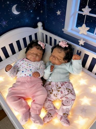 Muñecas Reborn Gemelas Negras 18 Pulgadas Cuerpo de Tela miniatura 4