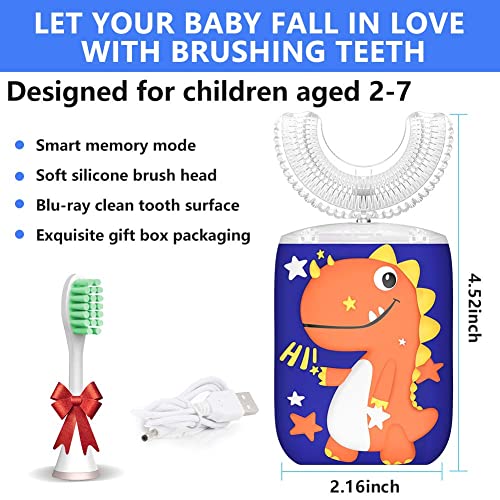Image of KRX Kids Electric Toothbrush U-Shaped Ultrasonic Automatic Toothbrush With 2 Brush Heads Six Cleaning Modes(Orange)