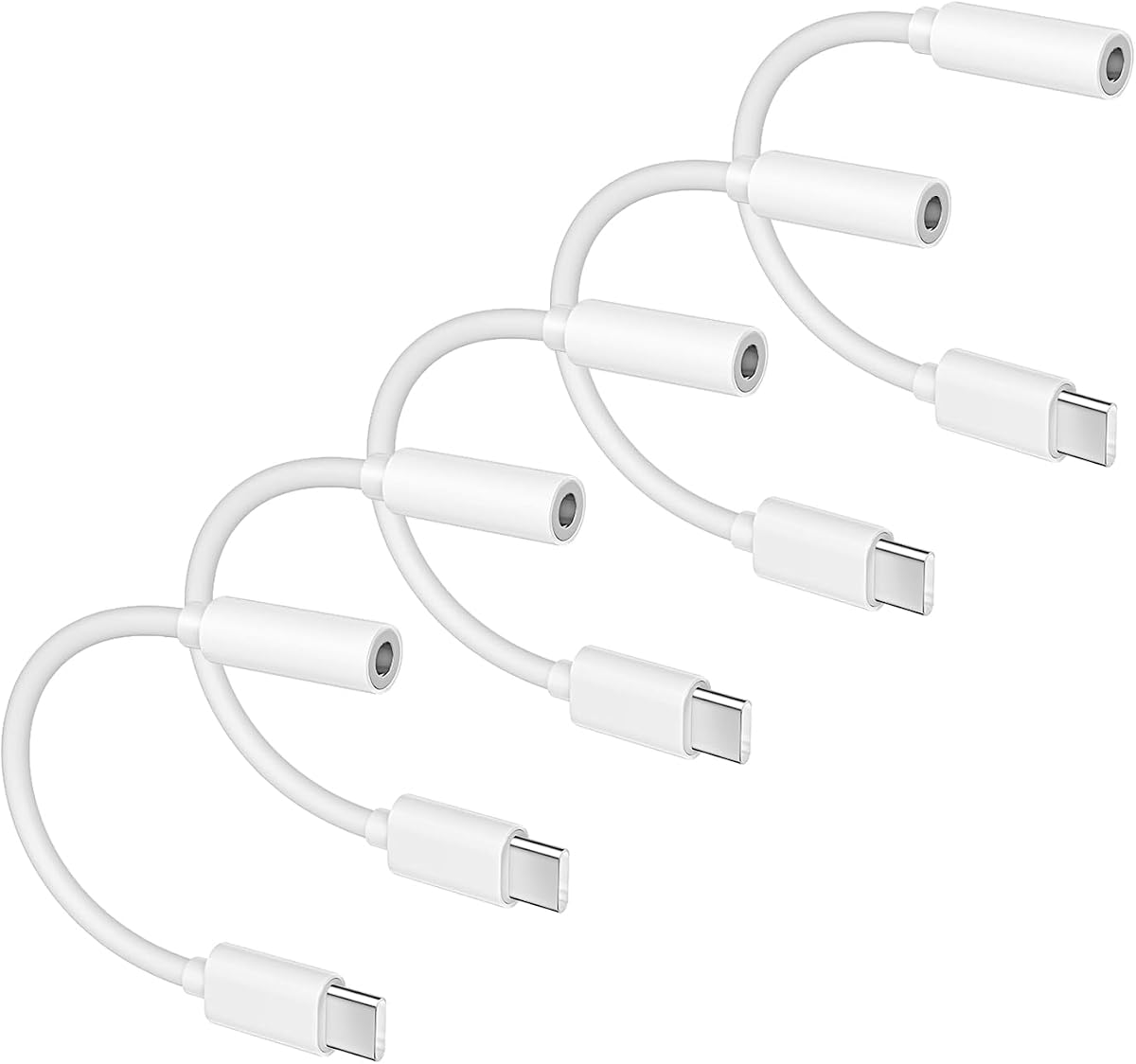 Paquete de 5 adaptadores USB C a conector para auriculares de 3,5 mm, cable auxiliar de audio tipo C, compatible con iPhone 16/15/15 Plus/15 Pro/15 Pro Max/iPad/Pixel, Samsung Galaxy S23 S22 S21 S20 Ultra Z Flip/Note (blanco)