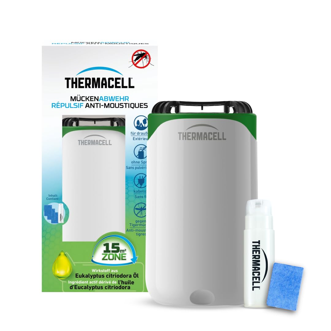 THERMACELL Diffuseur Répulsif Anti Moustiques - 15m² - 12h - Blanc | Sans Fil, Nomade - Extérieur, Jardin, Terrasse, Piscine - Effet Rapide, Inodore - Recharges Incluses - THNATHALOBLANC
