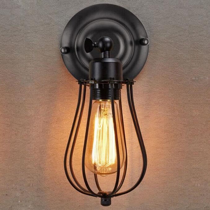 WXJLYZRCXK Novelty Decorative Chandelier,Flush Mount Living Room Wall Lamp Black Iron Lampshade Retro Cage Wall Lighting Metal E27 Industrial Vintage Style Bedroom Ceiling Light for Hallway Stairway