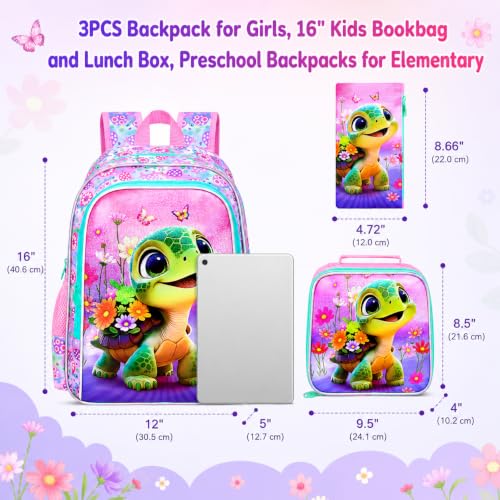 Image of AGSDON 3PCS Kids Backpack for Girls, 16 inch Preschool Elementary Water Resistant School Bag, Girl Backpacks Set with Lunch Box Pencil Case