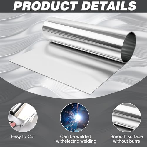 304 Edelstahl Feinblech Folie, 0.1X200X1000MM Rollenblech Rostfrei, Flexibles Metallblech für Handwerk, Maschinenreparatur, Schweißarbeiten & Oberflächenschutz
