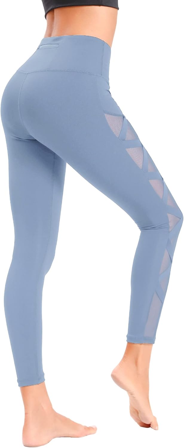 YUDESEN Mesh Workout Leggings, Yoga Pants with Pockets for Women, Tummy Control Yoga Pants Workout Athletic Running Leggings - Image 2