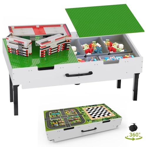 3 in 1 Lego Table with Storage,Wooden Kids Activity Table Co...