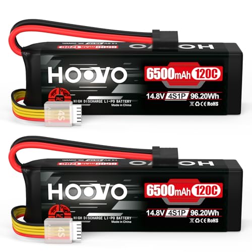 HOOVO 4S Lipo Battery 14.8V 6500mAh 120C RC Battery Pack with TR Plug for Maxx X-Maxx RC Car Truck Buggy Crawler Helicopter Drone,2Packs