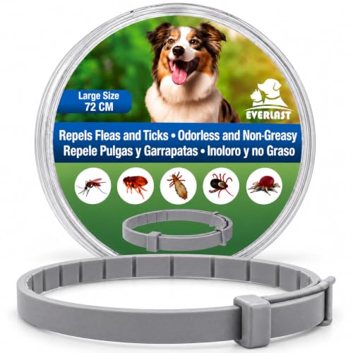 Tempotech Collar Antiparasitario para Perros Natural - Protección contra Pulgas, Garrapatas y Mosquitos hasta 8 Meses - Impermeable, Ajustable y Cómodo (1, Gris, 72CM)