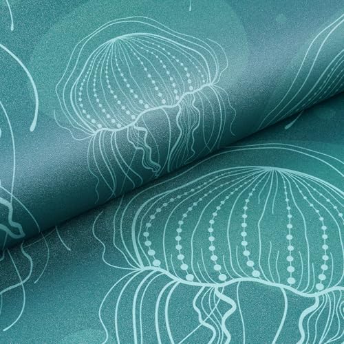 Papier peint à décoller et coller motif méduses vert océan - 8