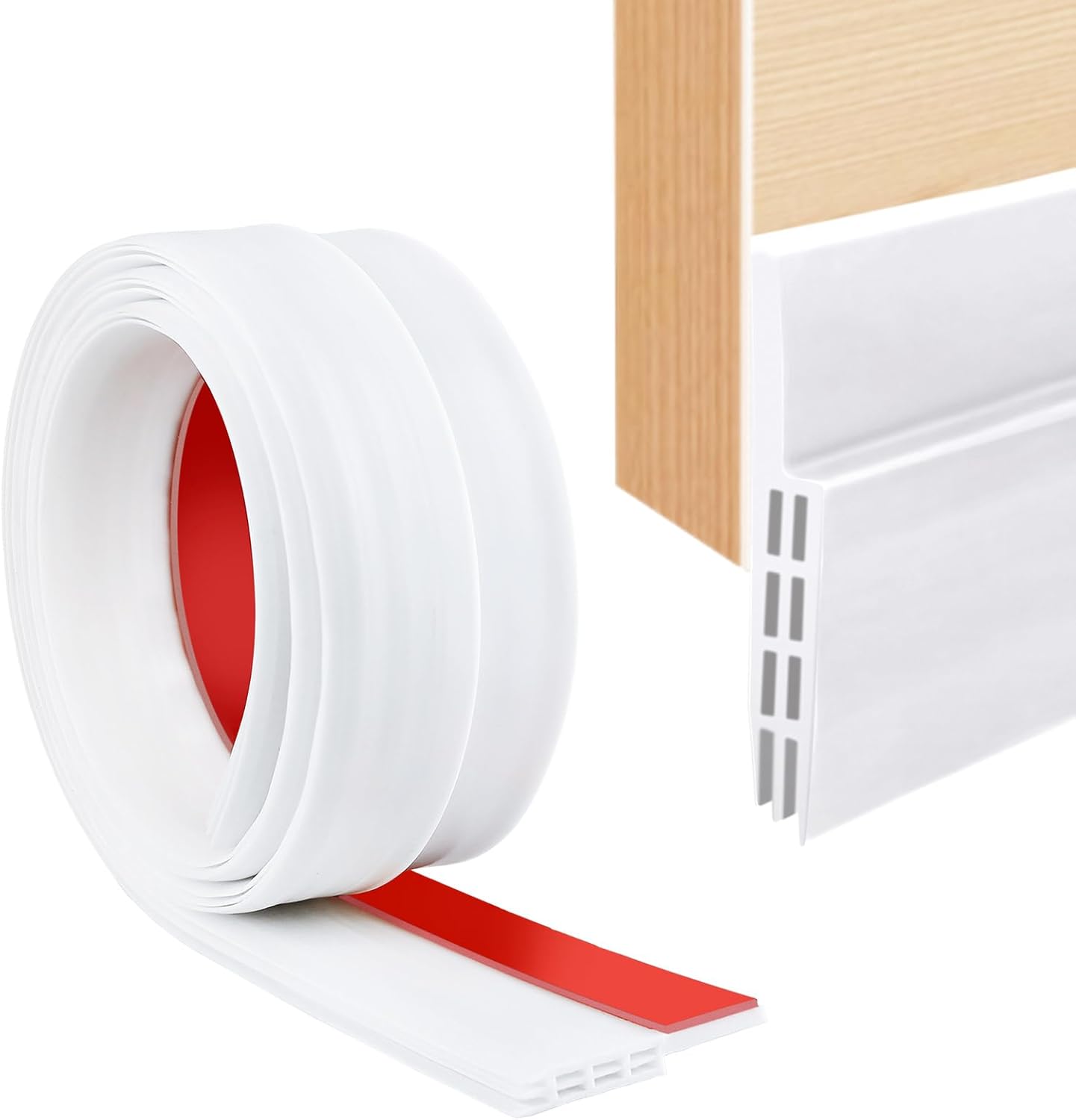 SUNMON Silicone Door Draft Stopper – 39 inches Door Seal Strip for Under Door Seal Gap Interior & Exterior Doors Weather Stripping Soundproof （White）