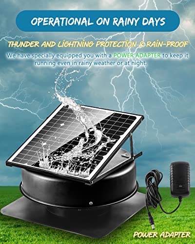 Crispaire Solar Attic Fan Solar Roof Attic Exhaust Fan Thermostat Solar Powered Vent Fan Brushless Motor Metal Shell 1200Cfm 35 Watt (Power Adapter Equipped) #TOP1