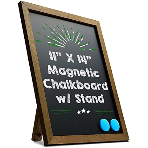Besso Small Chalkboard Signs with Stand – Deep Black, Slate Chalk-Board 11x14 | Magnetic, Non-Porous Surface with Rustic Pine Wood Frame | Tabletop Chalkboard Sign for Wedding (Brown) Cover