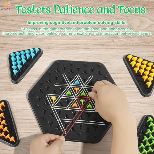 Image of Wishkey Chain Triangle Chess Triggle Rubber Band Strategy Board Game STEM Learning Geoboard Puzzle for Kids & Adults, 2-4 Players Family Fun Night Party Game, Educational Geometry & Brain Teaser Toy