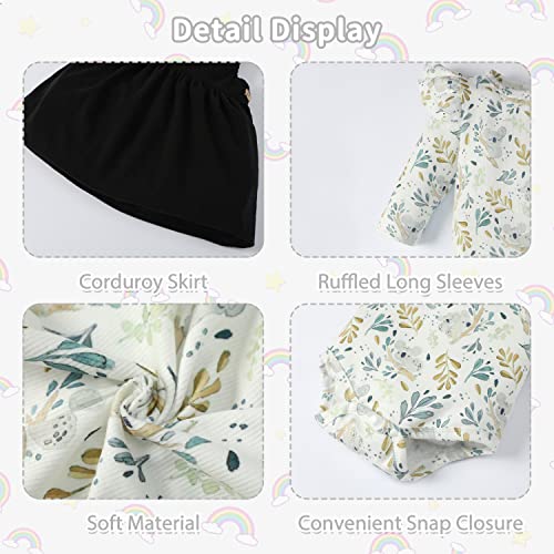 Melaogoy Newborn Baby Girl Clothes Ruffle Romper For Baby Girls Floral Long Sleeve Heart Suspender Skirt Infant Girls Outfit Set(0-3M Black) #TOP3