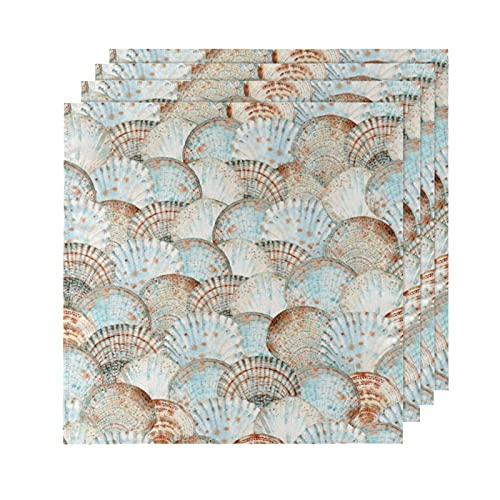 Abstract Seashell Cloth Napkins, Set Of 4 Soft Reusable Dinner Napkins Cloth 20X20 Inch Washable Polyester Table Napkins For Restaurant Weddings Banquet Party Dinner Decoration #TOP28