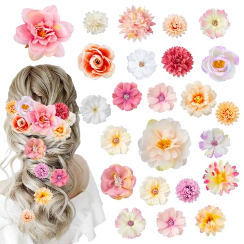 24 piezas de pinzas para cabello con flores rosas bohemias