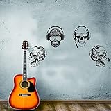 ANFRJJI 4 Crazy Gamer Skulls Skull Headphones Vinyl Decal Music Skull Cool Decor Rock Pop Sticker Music Wall Sticker Skull Game Zone Wall Stickers Effect Size 21'x39'inch (black-JWH268-Skull)